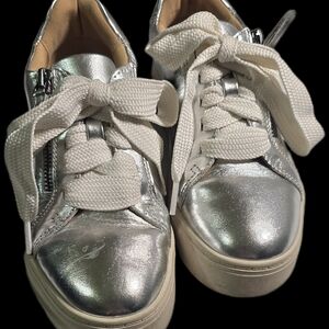 Clarks Silver Kids Sneakers with White Laces